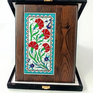 Ahşap Plaket 10x20 Çini Karolu Kadife Kutulu 25