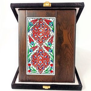 Ahşap Plaket 10x20 Çini Karolu Kadife Kutulu 10