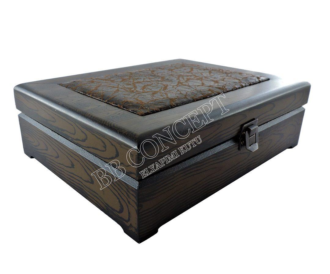 Altılı Kahve Fincan Kutusu Ahşap Deri - Görsel 3