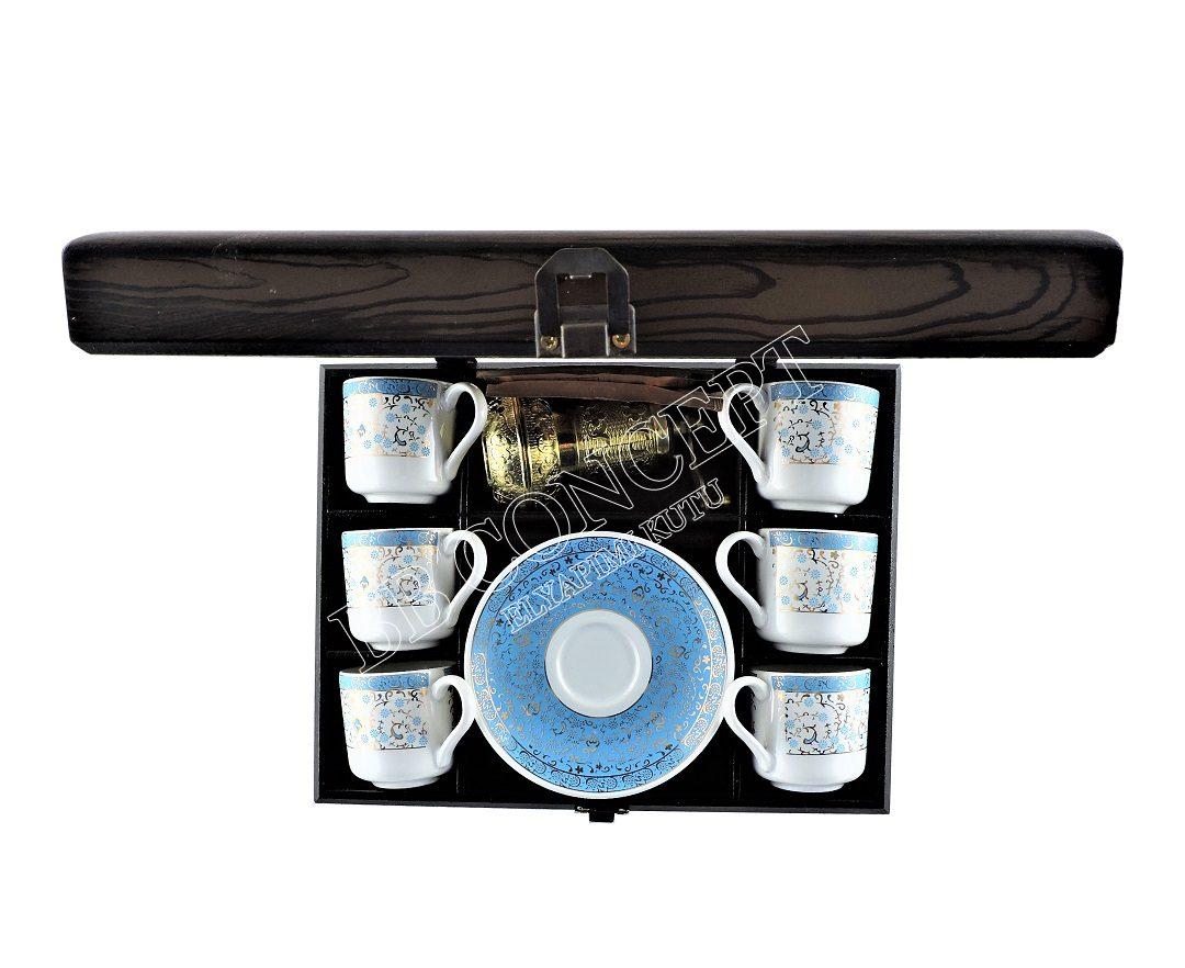 Altılı Kahve Fincan Kutusu Ahşap Deri - Görsel 6