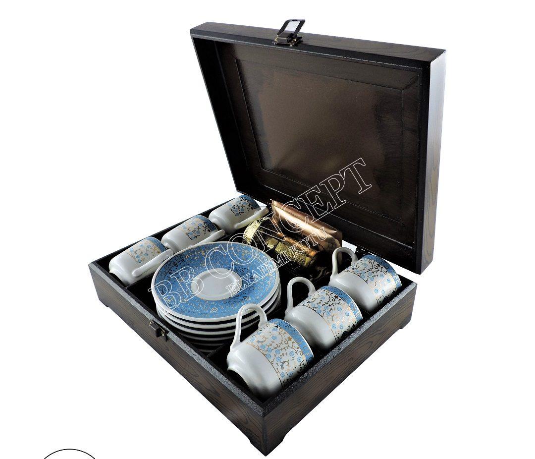 Altılı Kahve Fincan Kutusu Ahşap Deri - Görsel 5