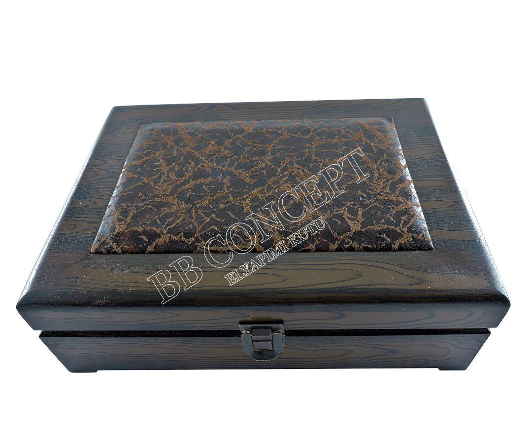 Altılı Kahve Fincan Kutusu Ahşap Deri - Görsel 2