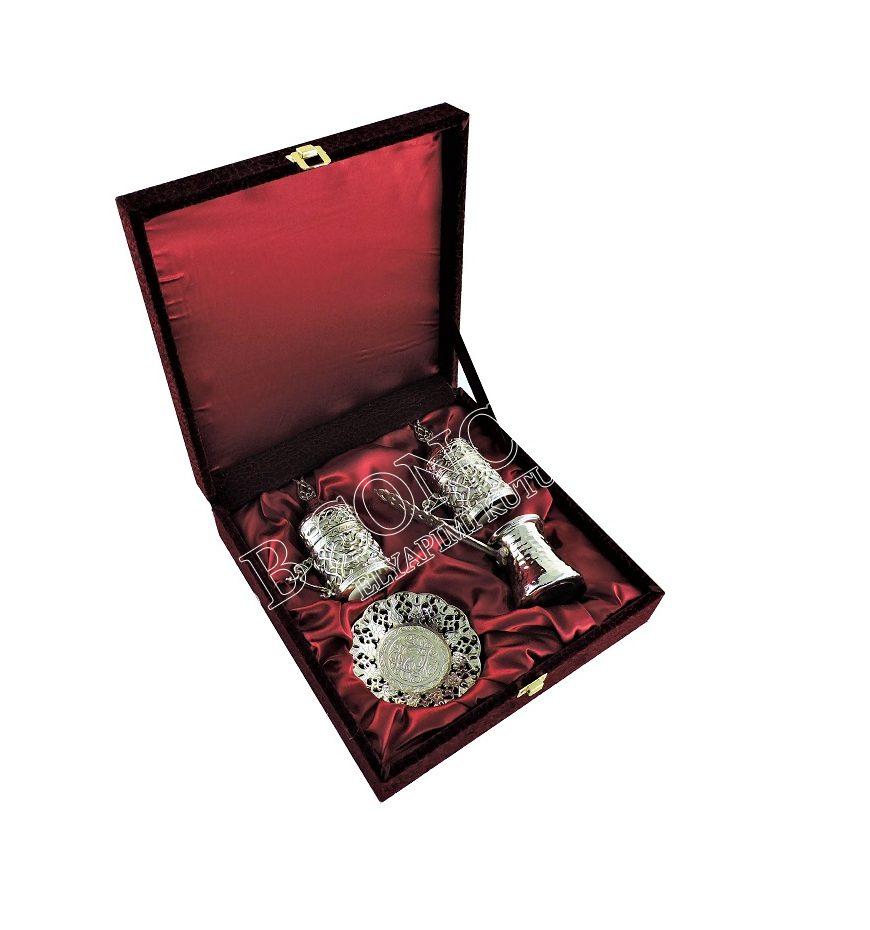 İkili Kahve Fincan ve Cezve Seti Zamak Kadife Ahşap Kutulu - Görsel 3