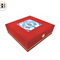 Çiçek ve Hediye Kutusu Çini Karolu Lüks Desenli Kadife Metal Şeritli - Görsel 2
