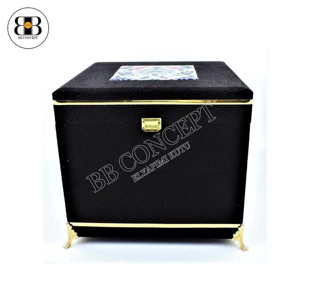 Çiçek ve Hediye Kutusu Çini Karolu Lüks Desenli Kadife Metal Şeritli - Görsel 2