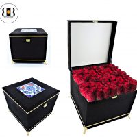 Çiçek ve Hediye Kutusu Çini Karolu Lüks Desenli Kadife Metal Şeritli