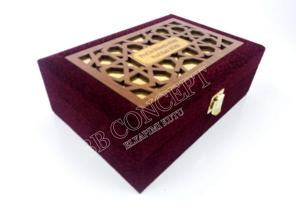 İkili Kahve Fincanı Kutusu Desenli Kadife Ve Ahşap - Görsel 3