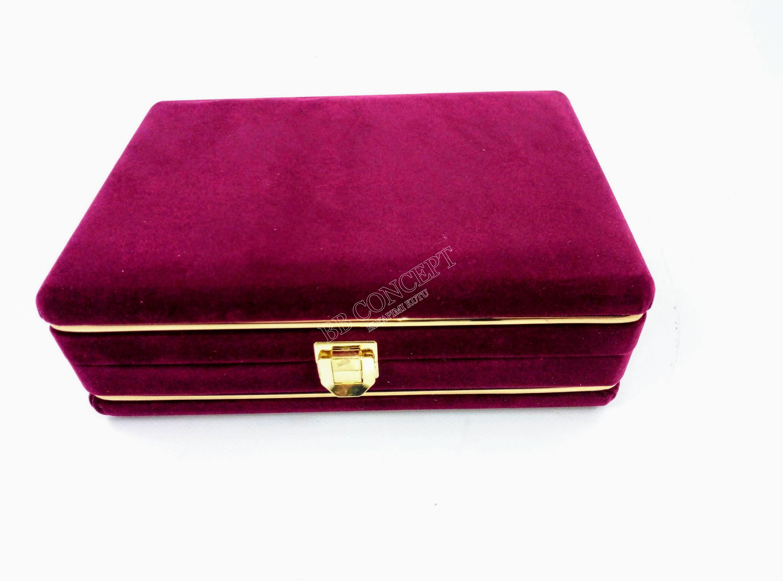 İkili Kahve Fincan Kutusu Lüks Kadife Metal Şeritli - Görsel 3