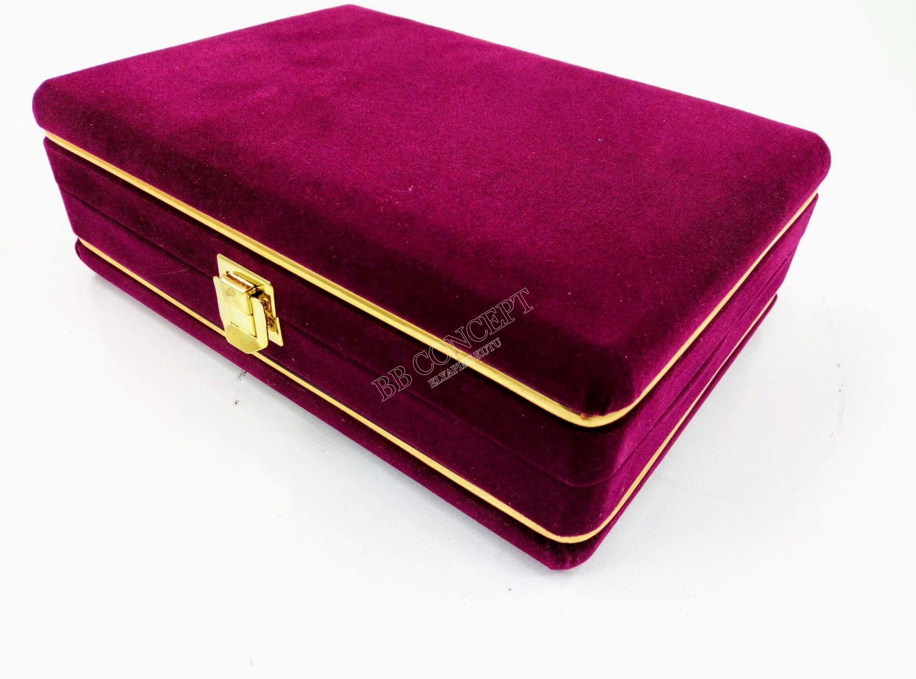 Altılı Kahve Fincanı Kutusu Lüks Kadife Metal Şeritli Bordo