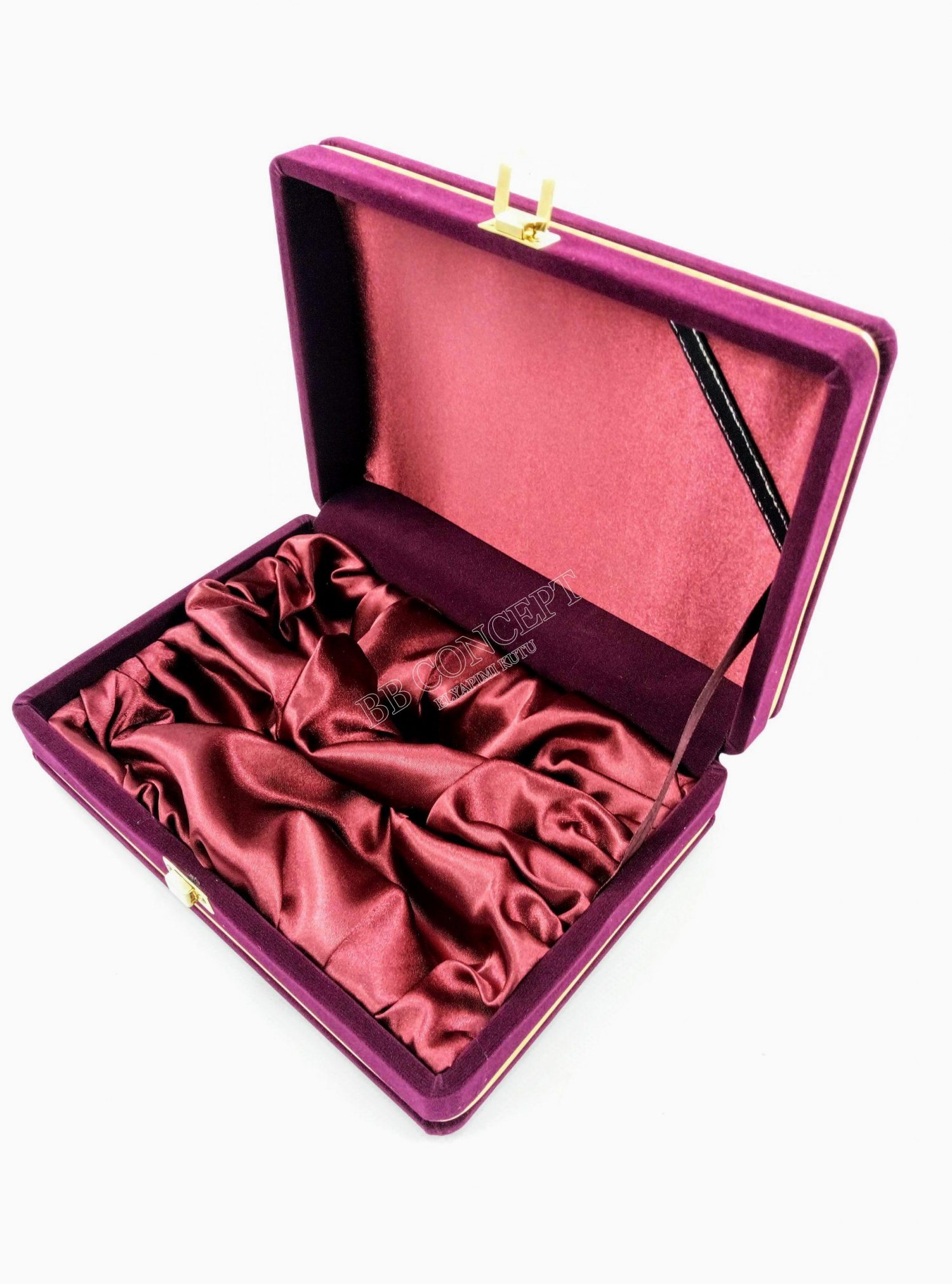 Altılı Kahve Fincanı Kutusu Lüks Kadife Metal Şeritli Bordo - Görsel 4