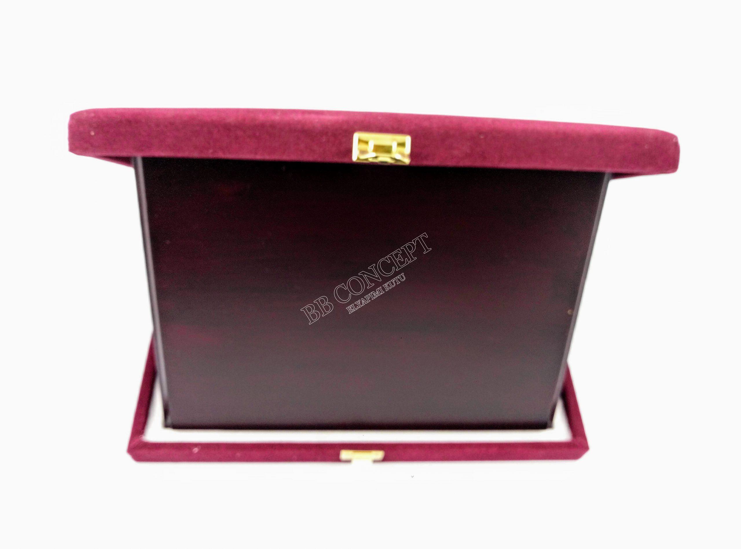 Ahşap Plaket 16x20 Kadife Kutulu Bordo (Yatay)