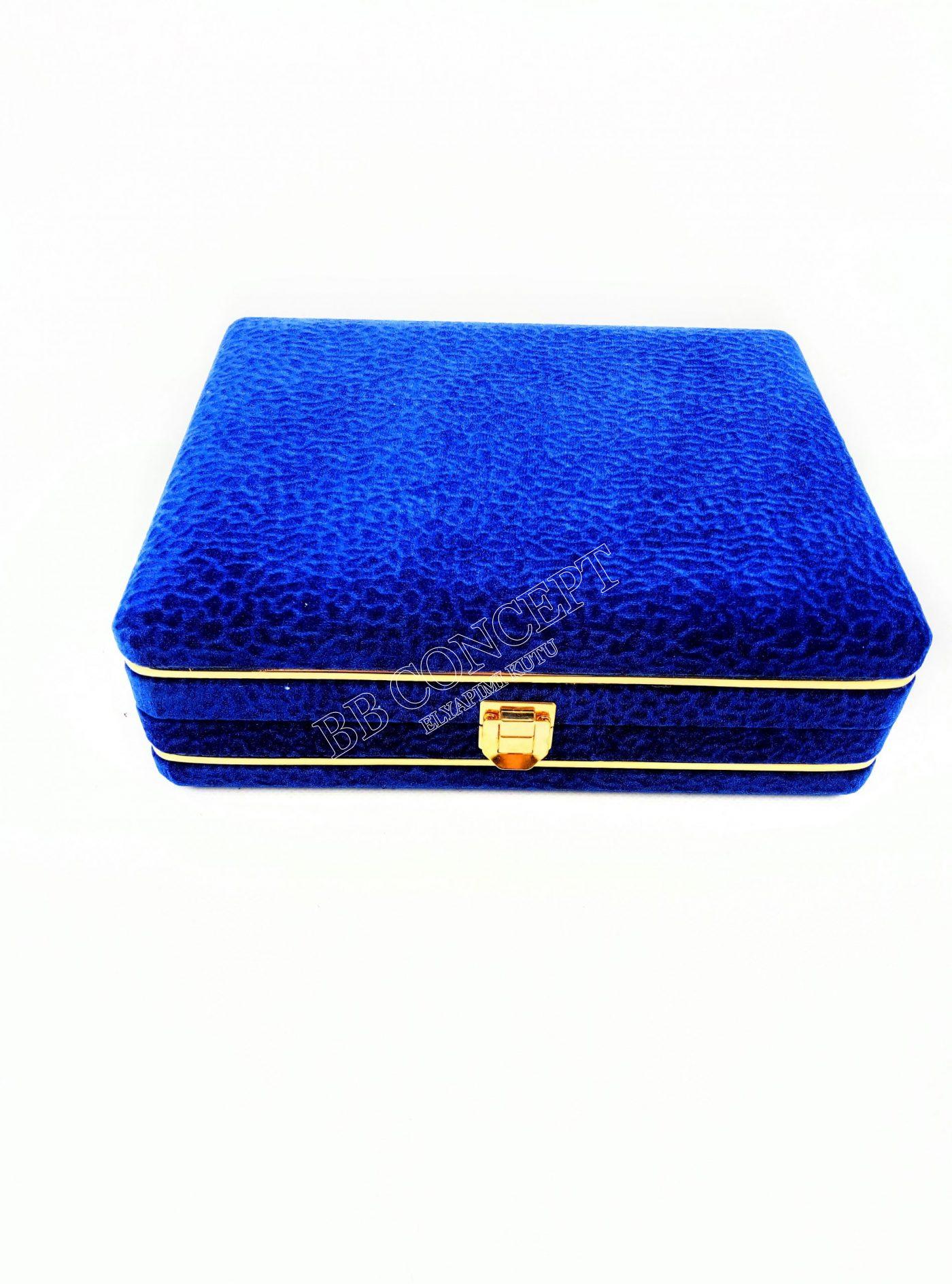 Altılı Kahve Fincanı Kutusu Lüks Desenli Kadife Metal Şeritli - Görsel 3