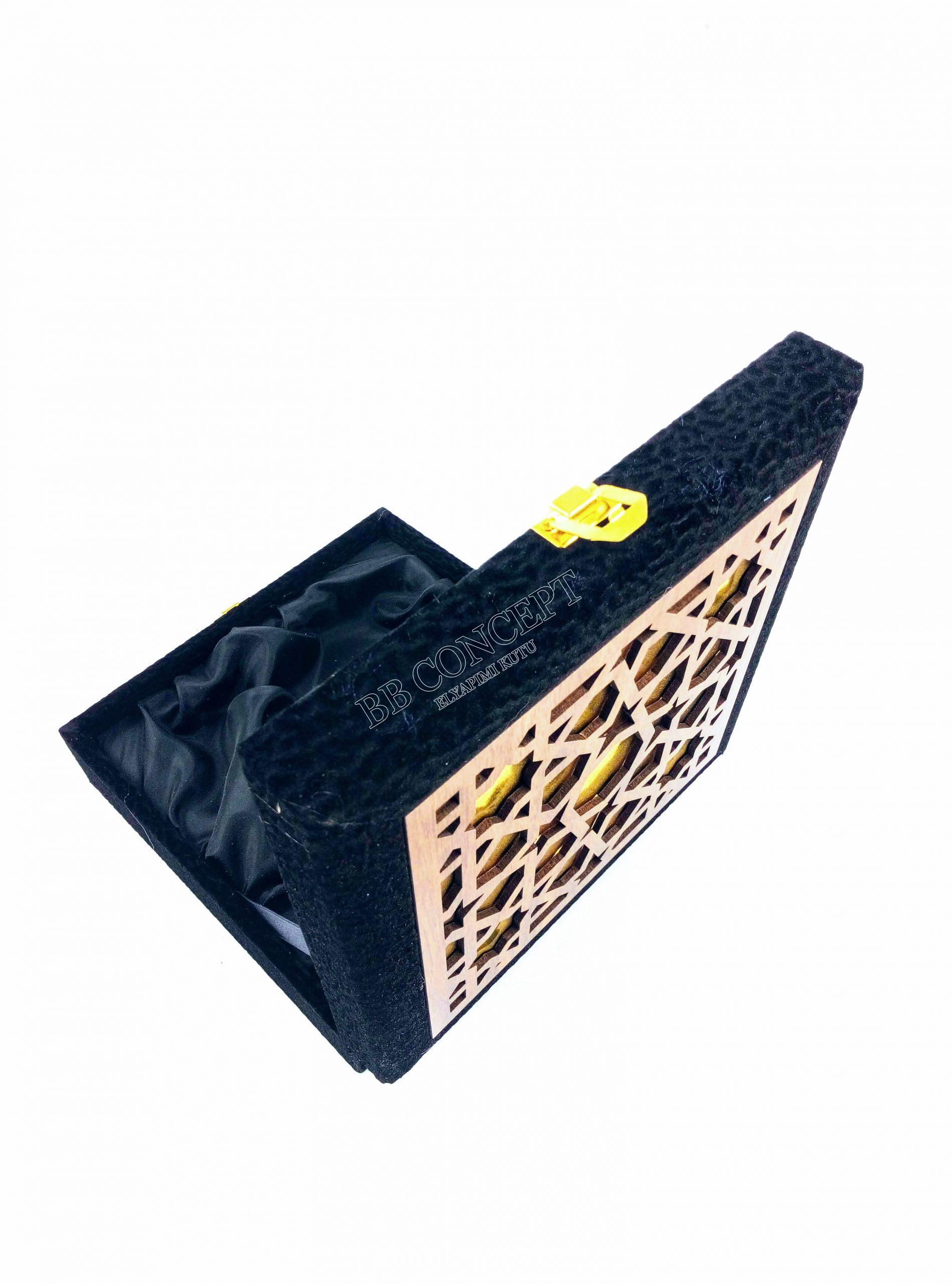 İkili Cezveli Kahve Fincanı Kutusu Desenli Kadife Ve Ahşap - Görsel 7