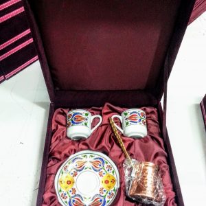 İkili Cezveli Kahve Fincanı Seti Kadife Kutulu