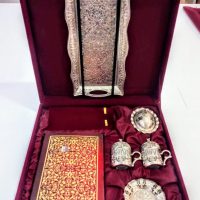 Kuran, Cezve, Kahve, Zamak İkili Kahve Fincan ve Lokumluk Seti Kadife Kutulu