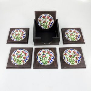 Ahşap ve Çinili Bardak Altlığı Seti Altılı