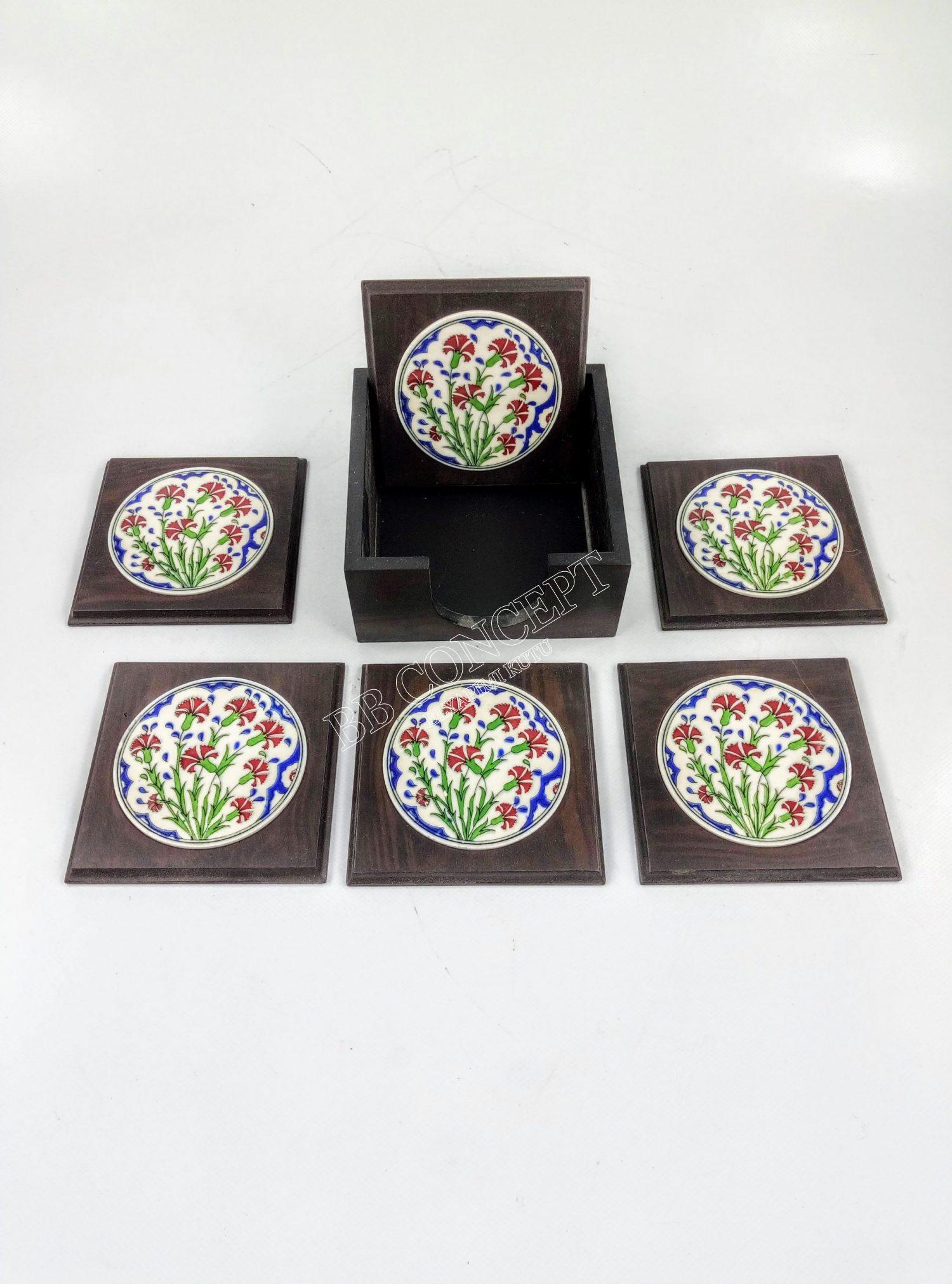 Ahşap ve Çinili Bardak Altlığı Seti Altılı