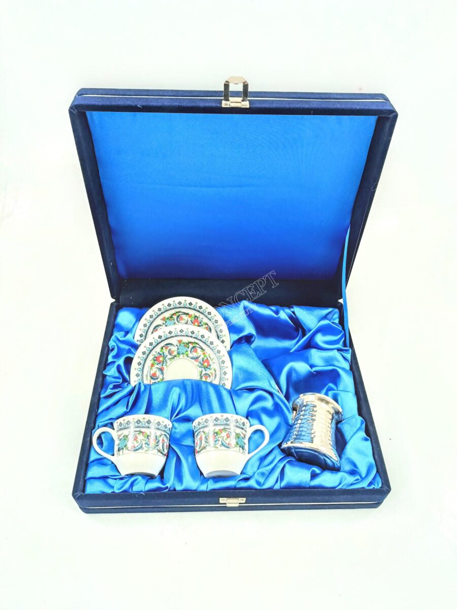 ikili cezveli kahve fincan seti lüks kadife kutusu