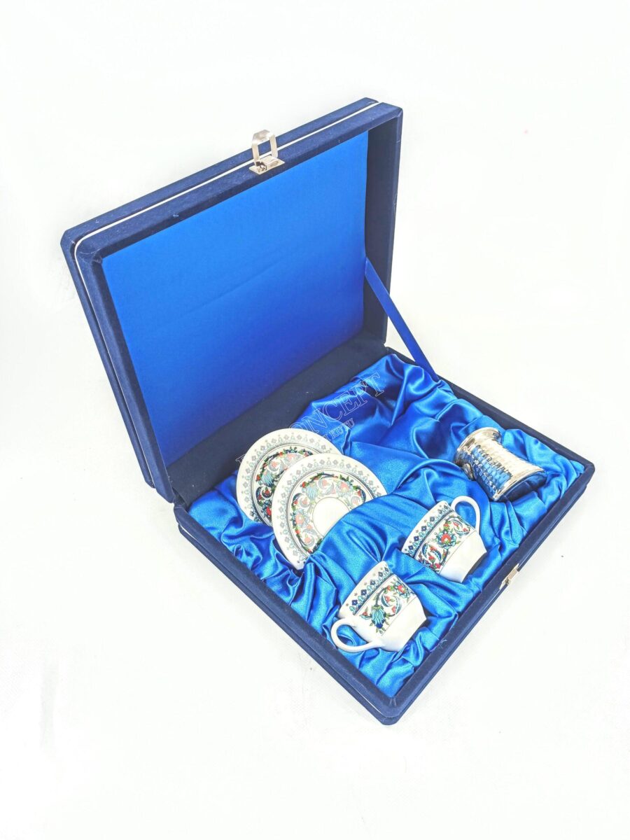 ikili cezveli kahve fincan seti lüks kadife kutusu