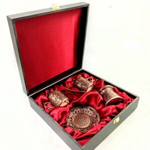 İKİLİ CEZVELİ ZAMAK FİNCAN SETİ KUTUSU AHŞAP