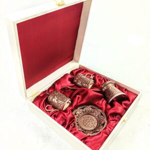 İKİLİ CEZVELİ ZAMAK FİNCAN SETİ KUTUSU AHŞAP