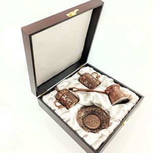 ikili cezveli zamak kahve fincan seti ahşap kutulu