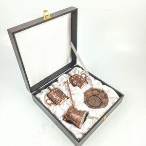 ikili cezveli zamak kahve fincan seti ahşap kutulu