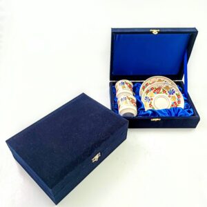 ikili kahve fincan seti altın yaldızlı kadife kutulu