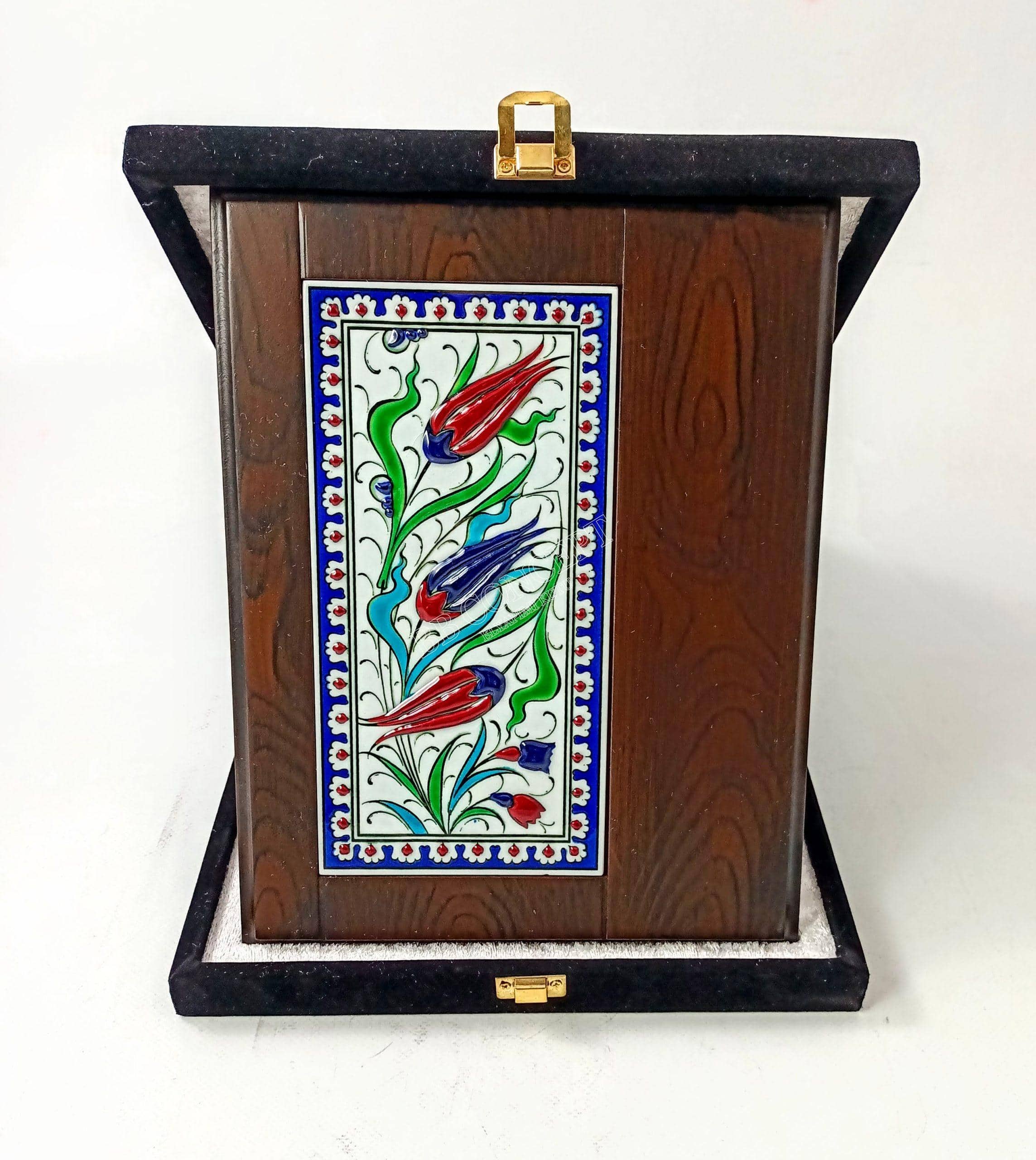 Ahşap Plaket 10x20 Çini Karolu Kadife Kutulu 27