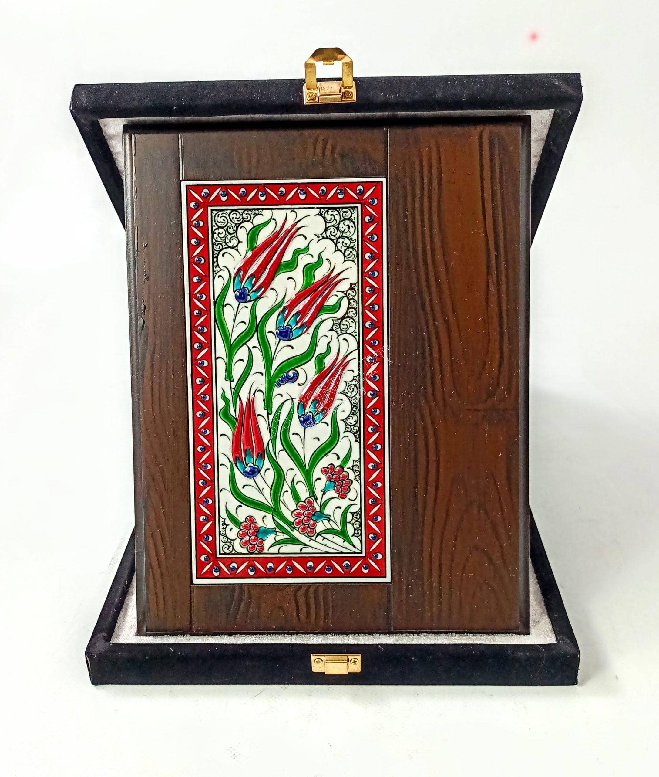 Ahşap Plaket 10x20 Çini Karolu Kadife Kutulu 17